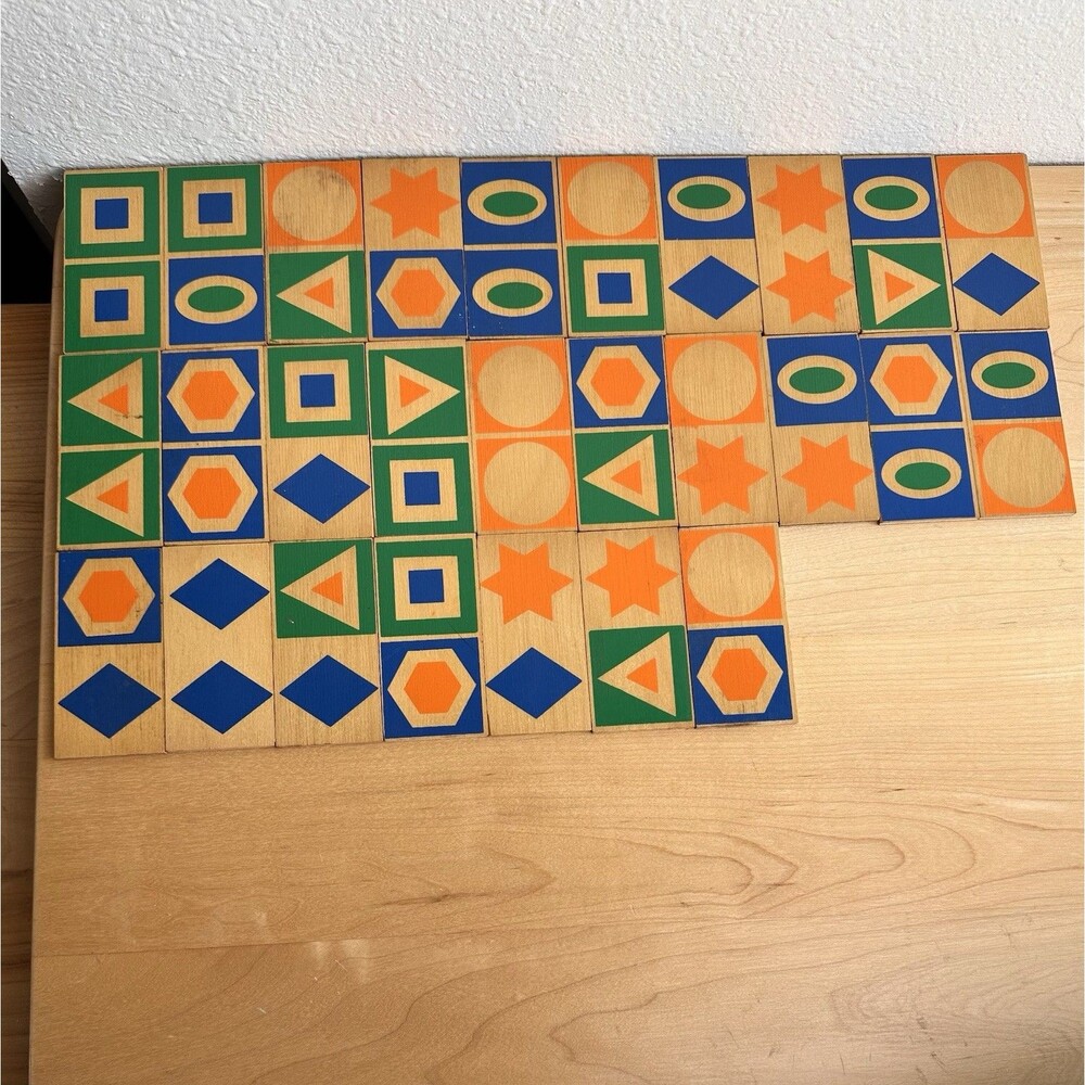 Vintage Creative Playthings Shape Dominoes 27 Pc Wooden Tiles 1960s-1970s